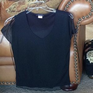 V-neck Tee with Sheer Overlay